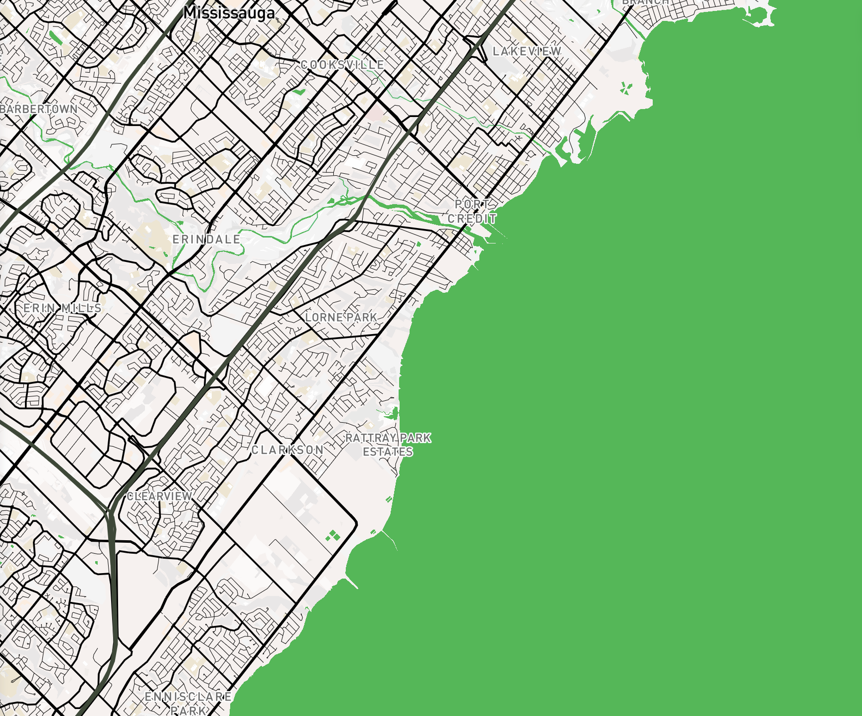 Map with light green waters and monochromatic land